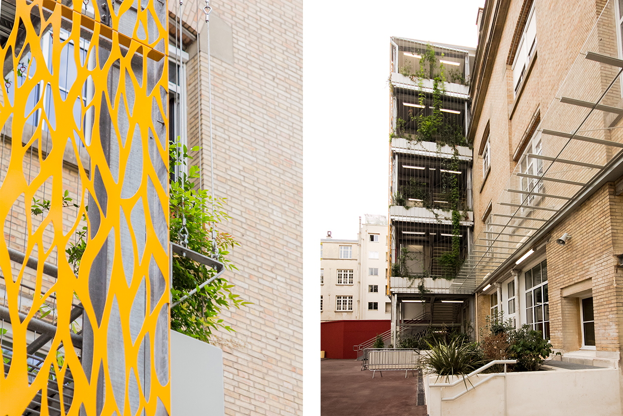 Cazenove Architecte Ecole La Rochefoucauld Rue Cler Faade Metal Acier Perfor Cour Paris 7 005